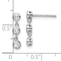 Sterling Silver Rhodium-plated Polished Three CZ Post Dangle Earrings