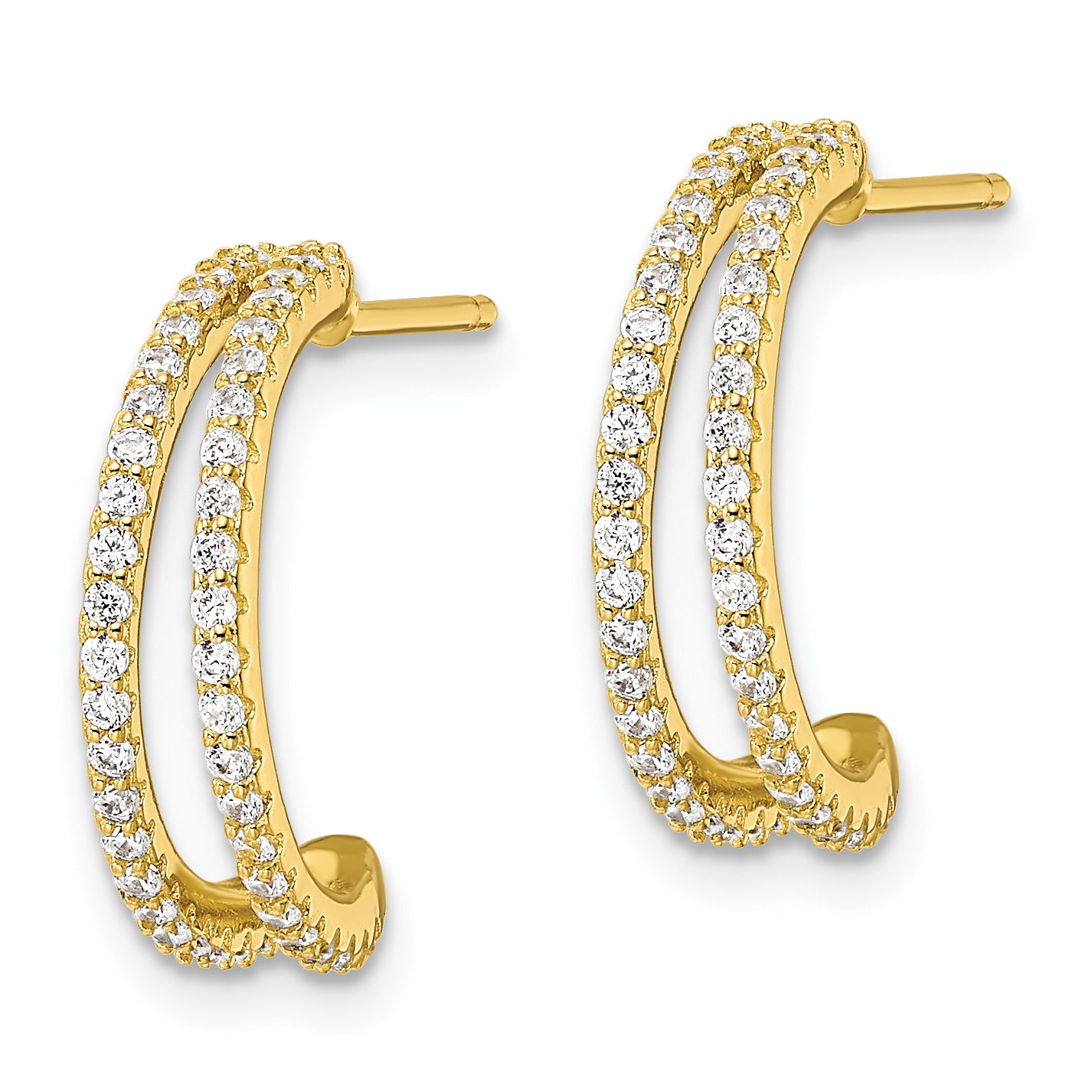 Sterling Silver Polished Gold-tone CZ Post Hoop Earrings