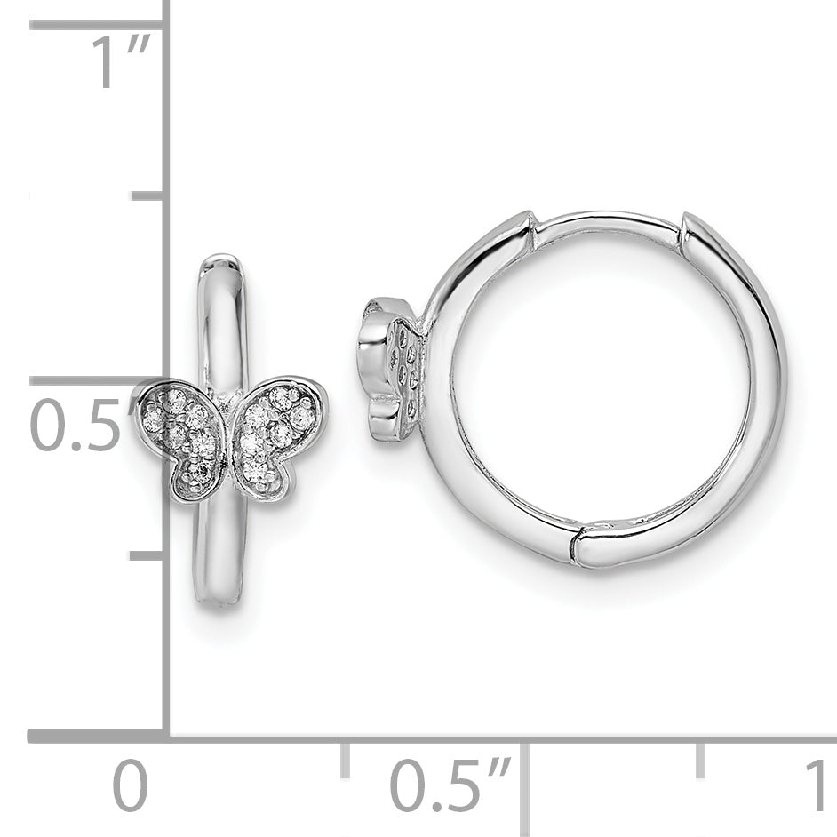 Sterling Silver Rhodium-plated Polished CZ Hinged Hoop Butterfly Earrings