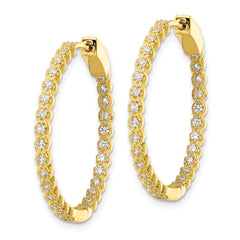 Sterling Silver Polished Gold-tone In & Out CZ Hinged Hoop Earrings