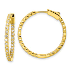 Sterling Silver Polished Gold-tone In & Out CZ Hinged Hoop Earrings