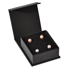 Sterling Silver Rh-pl 6-7mm Set of 2 White/Pink Round FWC Pearl Earrings