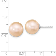 Sterling Silver Rhodium-plated 10-11mm Pink Round FWC Pearl Post Earrings