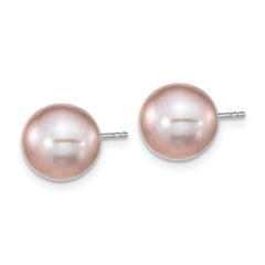 Sterling Silver Rh-pl 9-10mm Purple Round FWC Pearl Earring