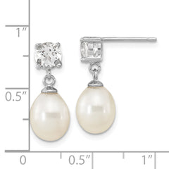 Sterling Silver Rh-pl W. Topaz 7-10mm Wht Teardrop FWC Pearl Earrings