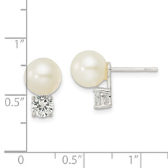 Sterling Silver CZ and 7-8mm Imitation Shell Pearl Post Earrings