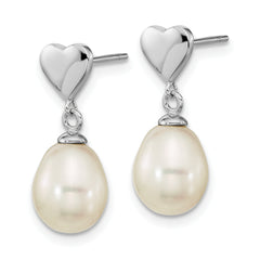 Sterling Silver Rho-plated 7x9mm White Teardrop FWC Pearl Dangle Earrings