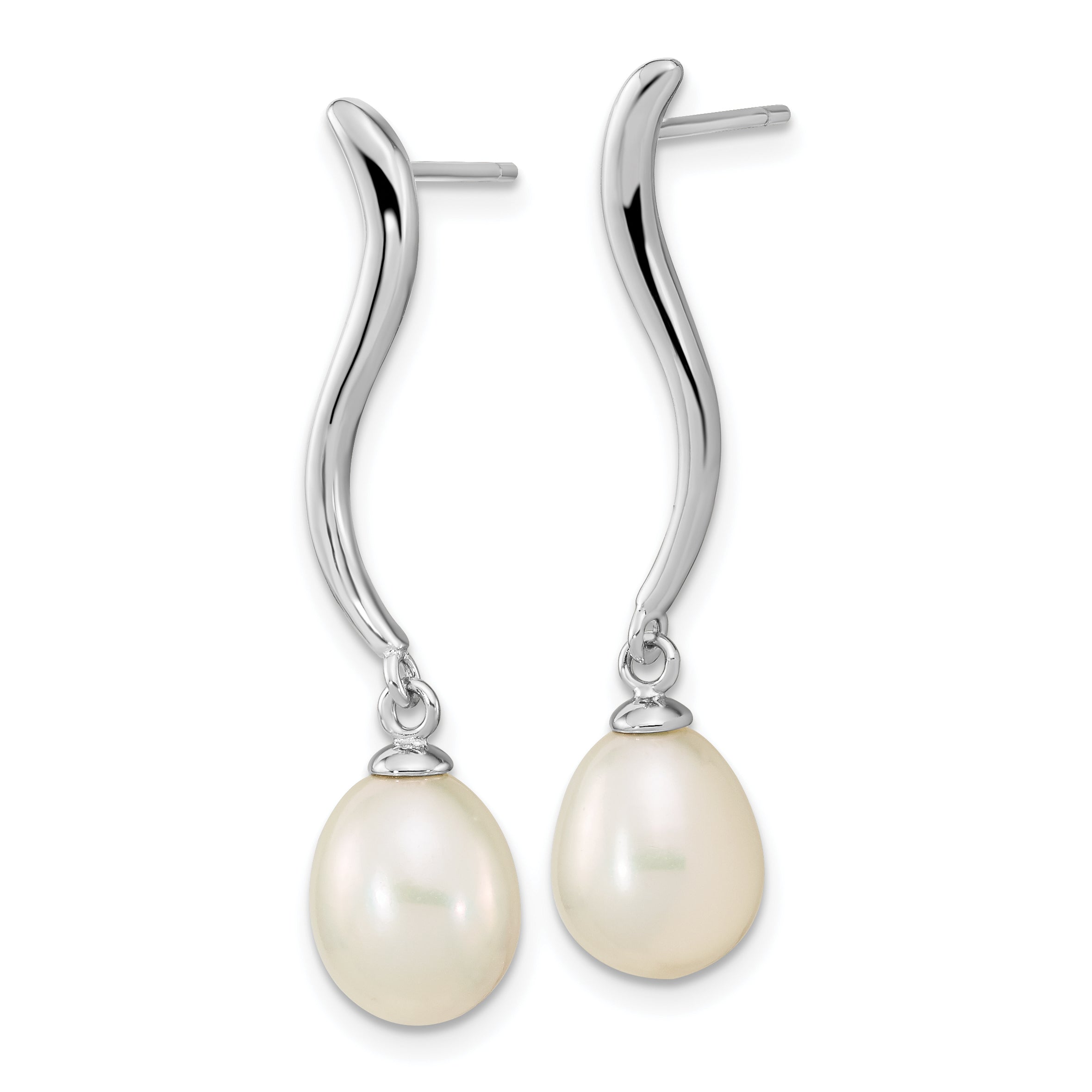 Sterling Silver Rhodium-plated 7x9mm Teardrop FWC Pearl Dangle Earrings