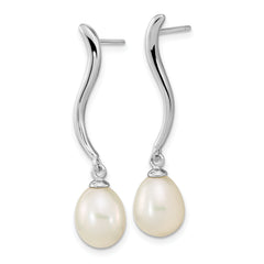 Sterling Silver Rhodium-plated 7x9mm Teardrop FWC Pearl Dangle Earrings