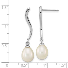 Sterling Silver Rhodium-plated 7x9mm Teardrop FWC Pearl Dangle Earrings