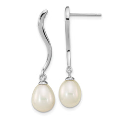 Sterling Silver Rhodium-plated 7x9mm Teardrop FWC Pearl Dangle Earrings