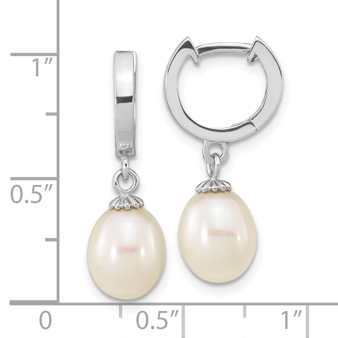 Sterling Silver Rhodium-plated 8-9mm White Teardrop FWC Pearl Earrings