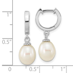 Sterling Silver Rhodium-plated 8-9mm White Teardrop FWC Pearl Earrings