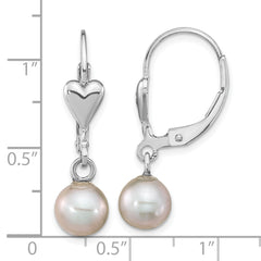 Sterling Silver Rhodium-plated Polished 6-7mm Grey Freshwater Cultured Pearl Heart Leverback Dangle Earrings