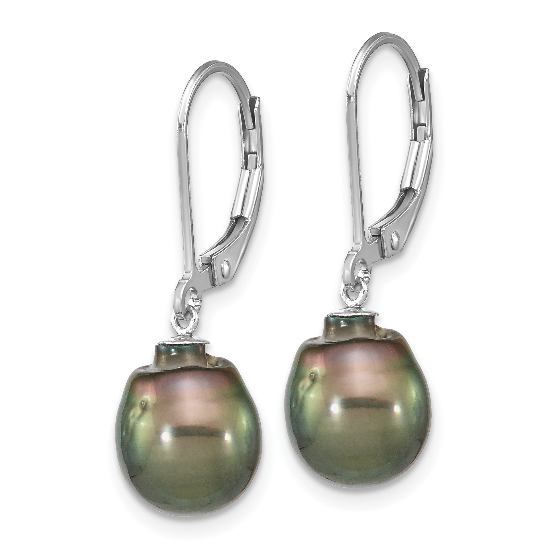 Sterling Silver Rhodium-plated Polished 9-10mm Tahitian Saltwater Pearl Leverback Dangle Earrings