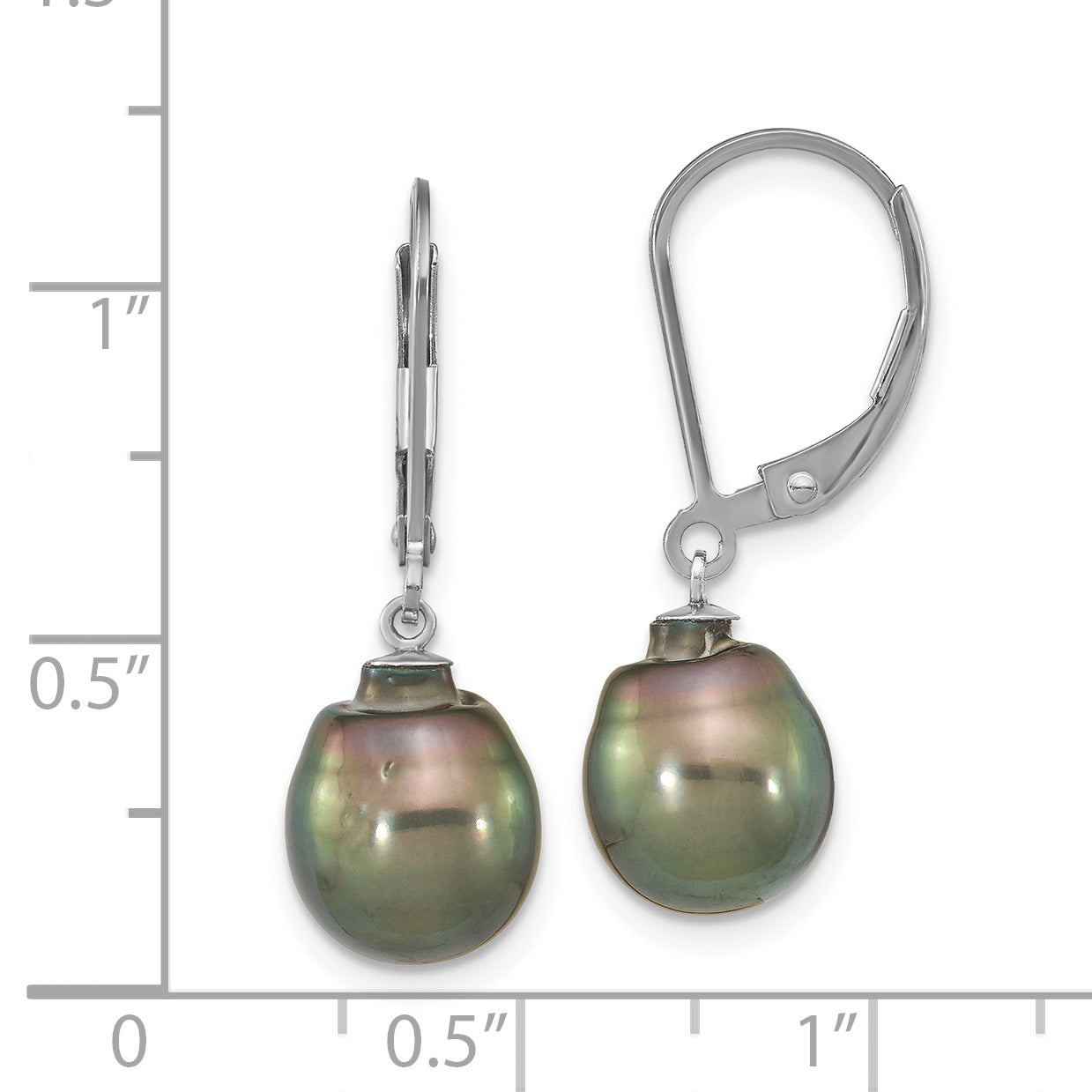 Sterling Silver Rhodium-plated Polished 9-10mm Tahitian Saltwater Pearl Leverback Dangle Earrings