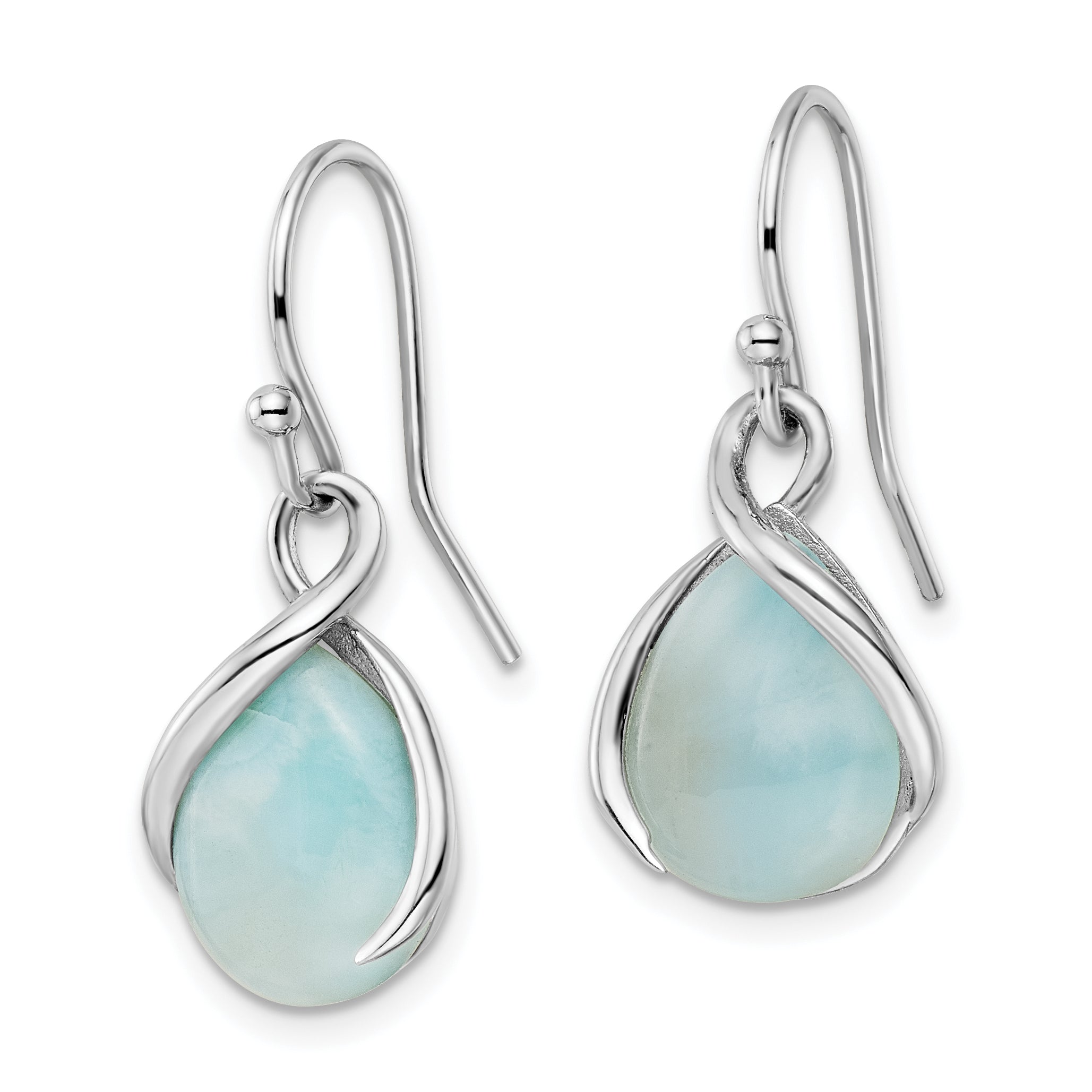 Sterling Silver RH-plated Polished Twist Larimar Teardrop Dangle Earrings