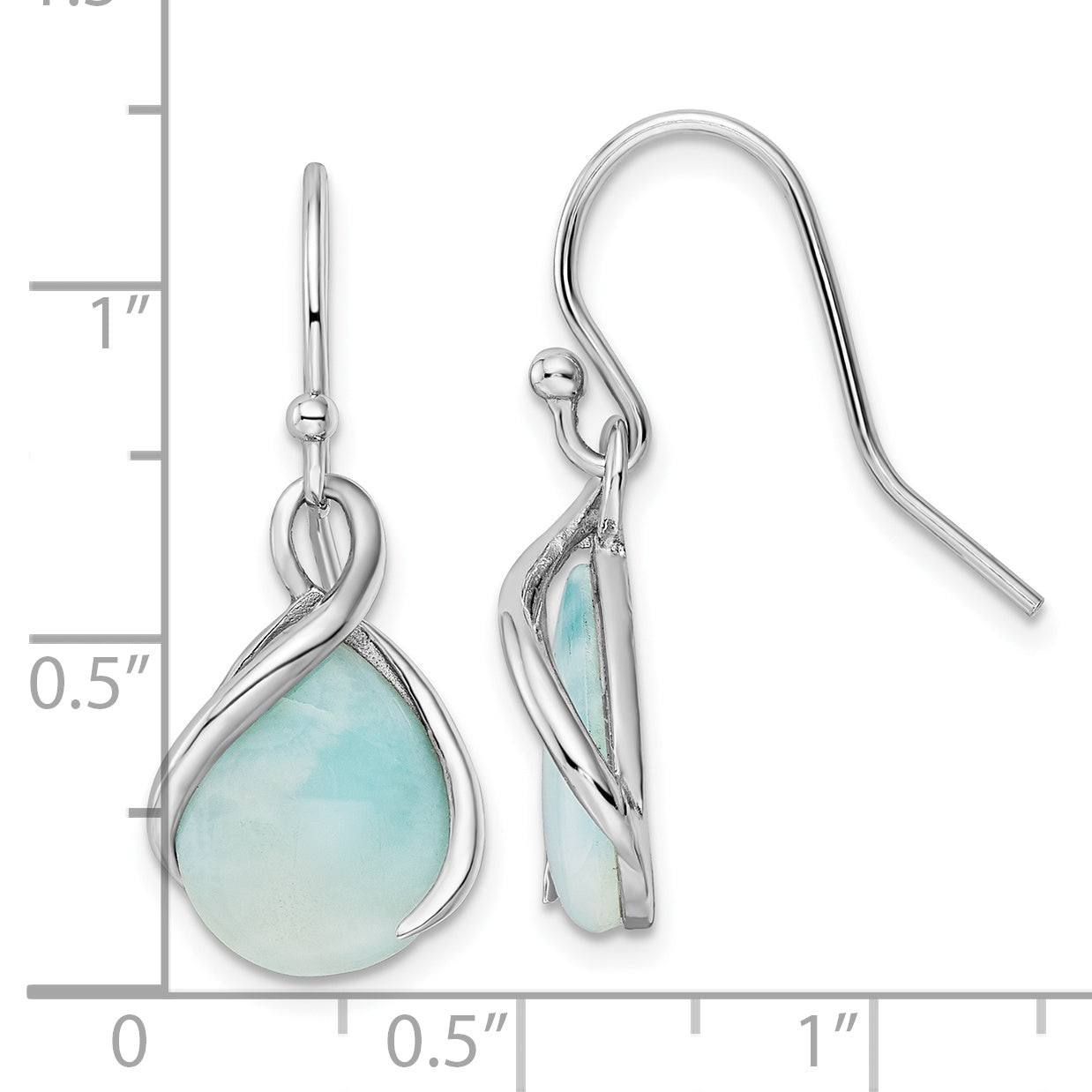 Sterling Silver RH-plated Polished Twist Larimar Teardrop Dangle Earrings