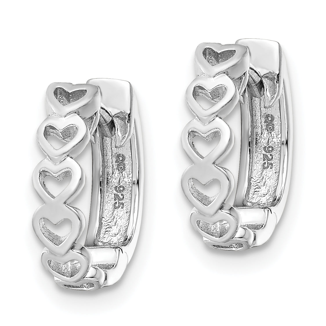 Sterling Silver RH Matt & Polished Finish Heart Hoop Earrings