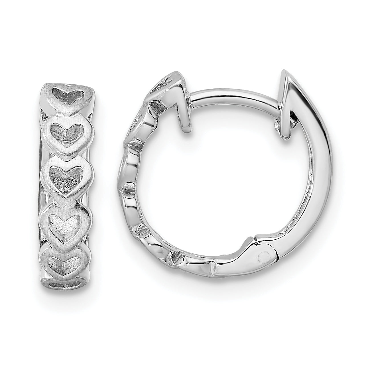 Sterling Silver RH Matt & Polished Finish Heart Hoop Earrings