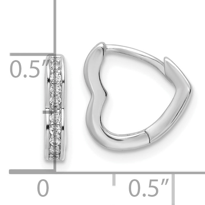 Sterling Silver Polished Rhodium-plated CZ Heart Shaped Hoop Earrings