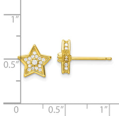 Sterling Silver Polished Gold-tone CZ Star Post Earrings