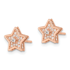 Sterling Silver Polished Rose-tone CZ Star Post Earrings