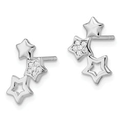 Sterling Silver Rhodium-plated Polished CZ Star Post Earrings