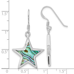 Sterling Silver Rhodium-plated Polished Abalone Star Dangle Earrings