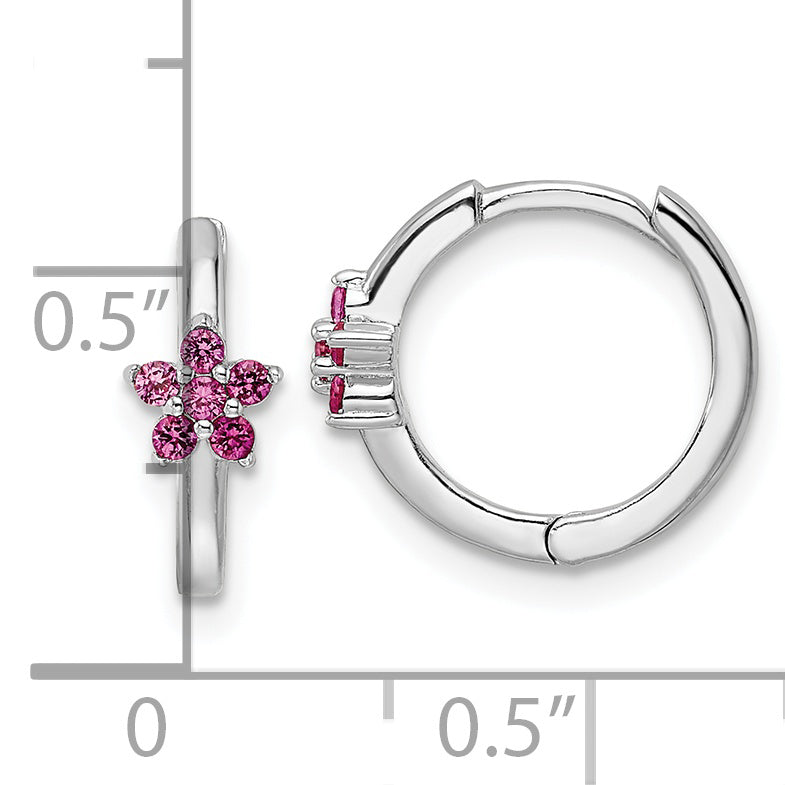 Sterling Silver Rhodium-plated Polished Dark Pink CZ Earrings