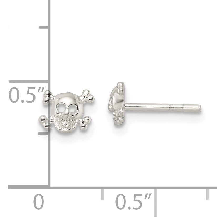 Sterling Silver Polished Skull and Crossbones Post Earrings