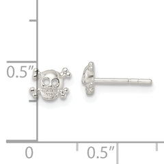 Sterling Silver Polished Skull and Crossbones Post Earrings