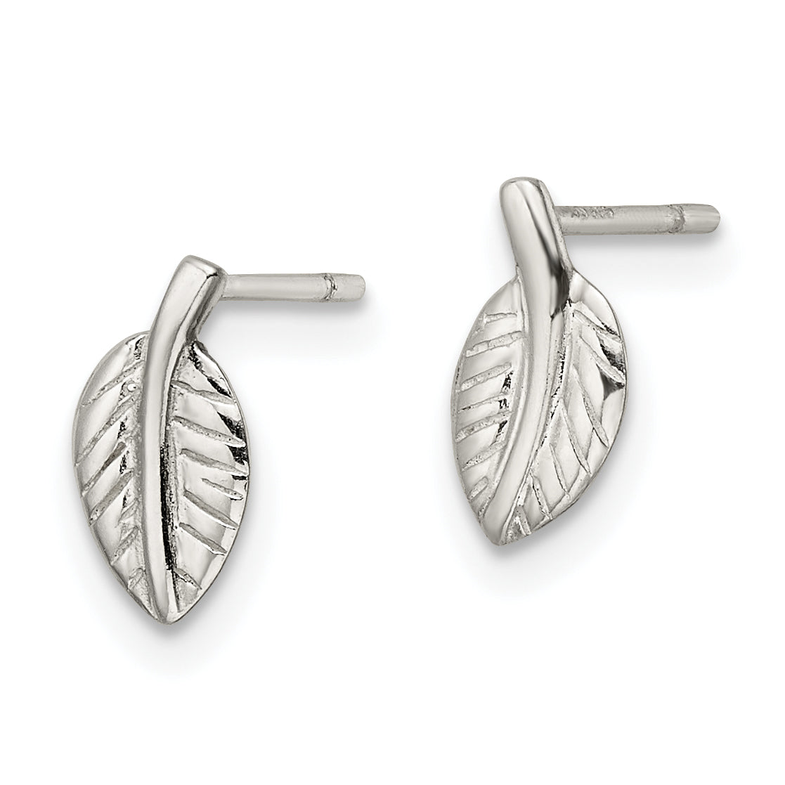 Sterling Silver Polished Tiny Leaf Post Earrings