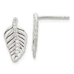 Sterling Silver CZ Leaf Post Earrings