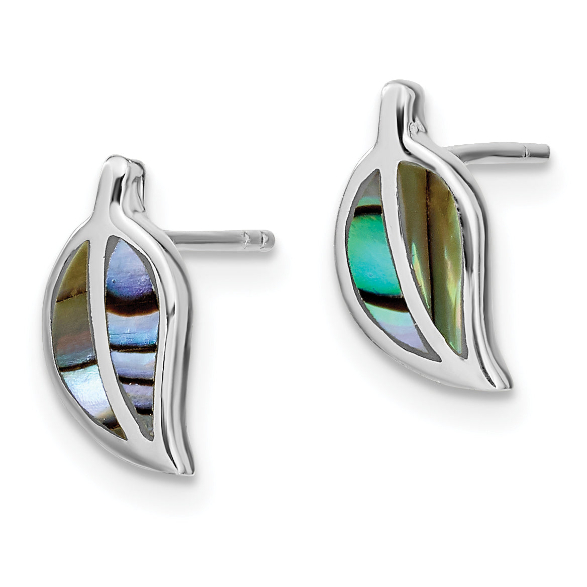 Sterling Silver RH-plated Abalone Leaf Post Earrings