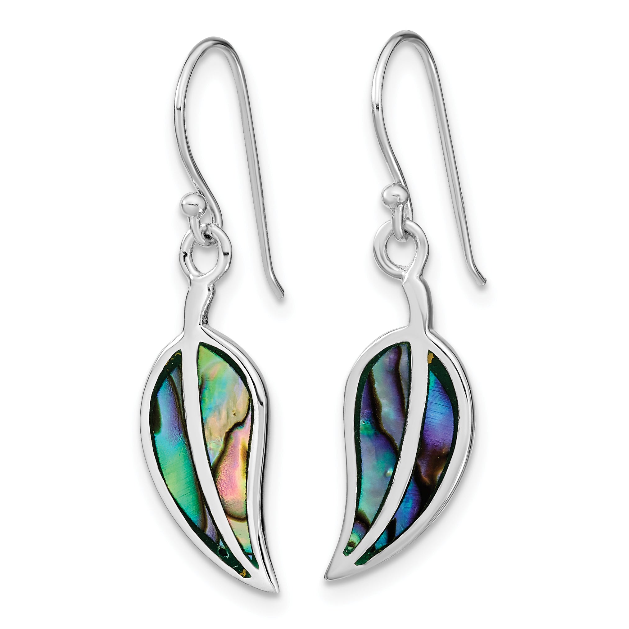 Sterling Silver RH-plated Abalone Leaf Shephard Hook Earrings