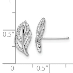 Sterling Silver Rhodium-plated Polished CZ Leaf Post Earrings