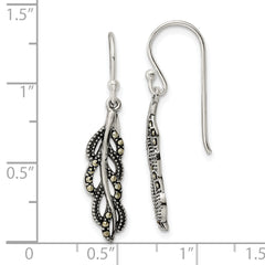 Sterling Silver Antiqued Marcasite Feather Dangle Earrings