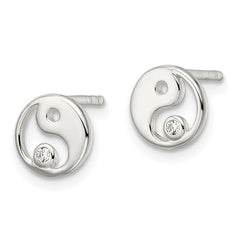 Sterling Silver Polished CZ Yin Yang Post Earrings