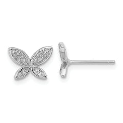 Sterling Silver Rhodium-plated CZ Butterfly Post Earrings