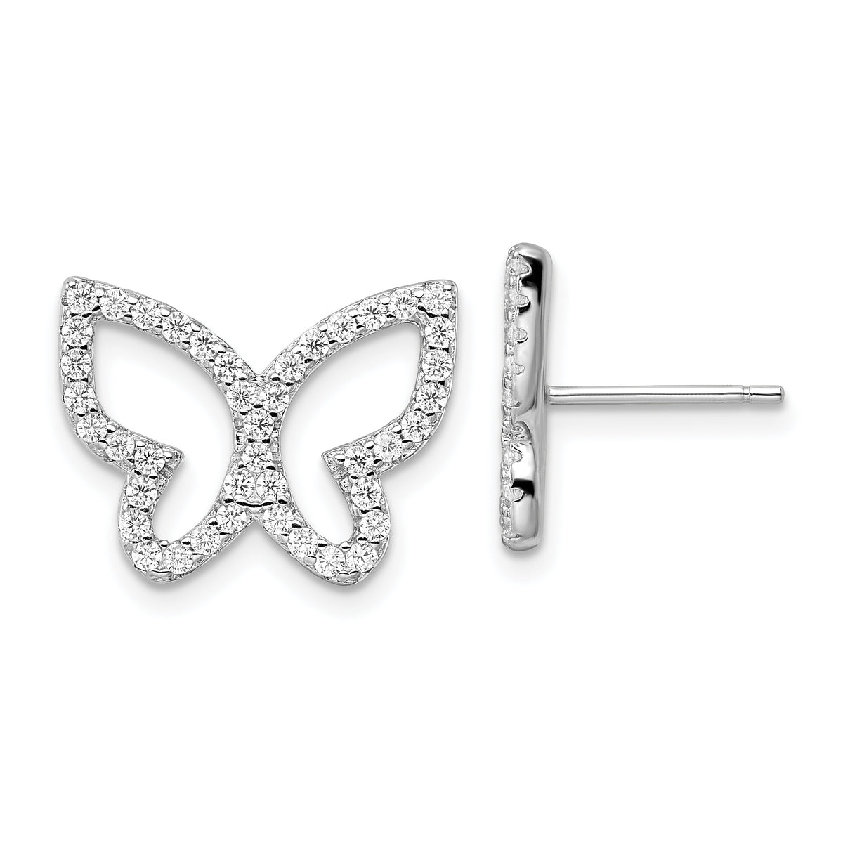 Sterling Silver Rhodium-plated Polished CZ Open Butterfly Post Earrings