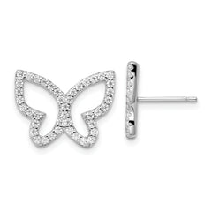 Sterling Silver Rhodium-plated Polished CZ Open Butterfly Post Earrings