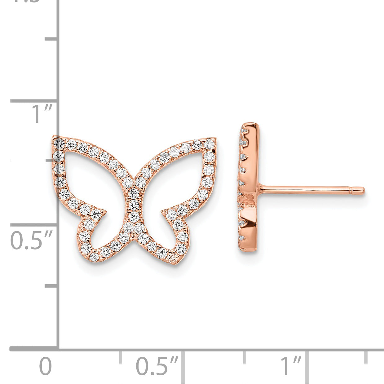 Sterling Silver Rose-tone CZ Open Butterfly Post Earrings