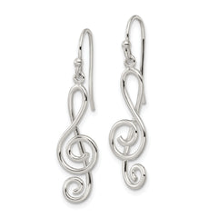 Sterling Silver Polished Treble Clef Dangle Shepherd Hook Earrings