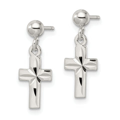 Sterling Silver Polished and D/C Latin Cross Post Dangle Earrings