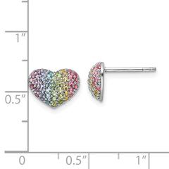 Sterling Silver Rhodium-plated Rainbow Crystal Heart Post Earrings