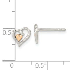 Sterling Silver & Rose-tone Open Heart Children's Post Earrings