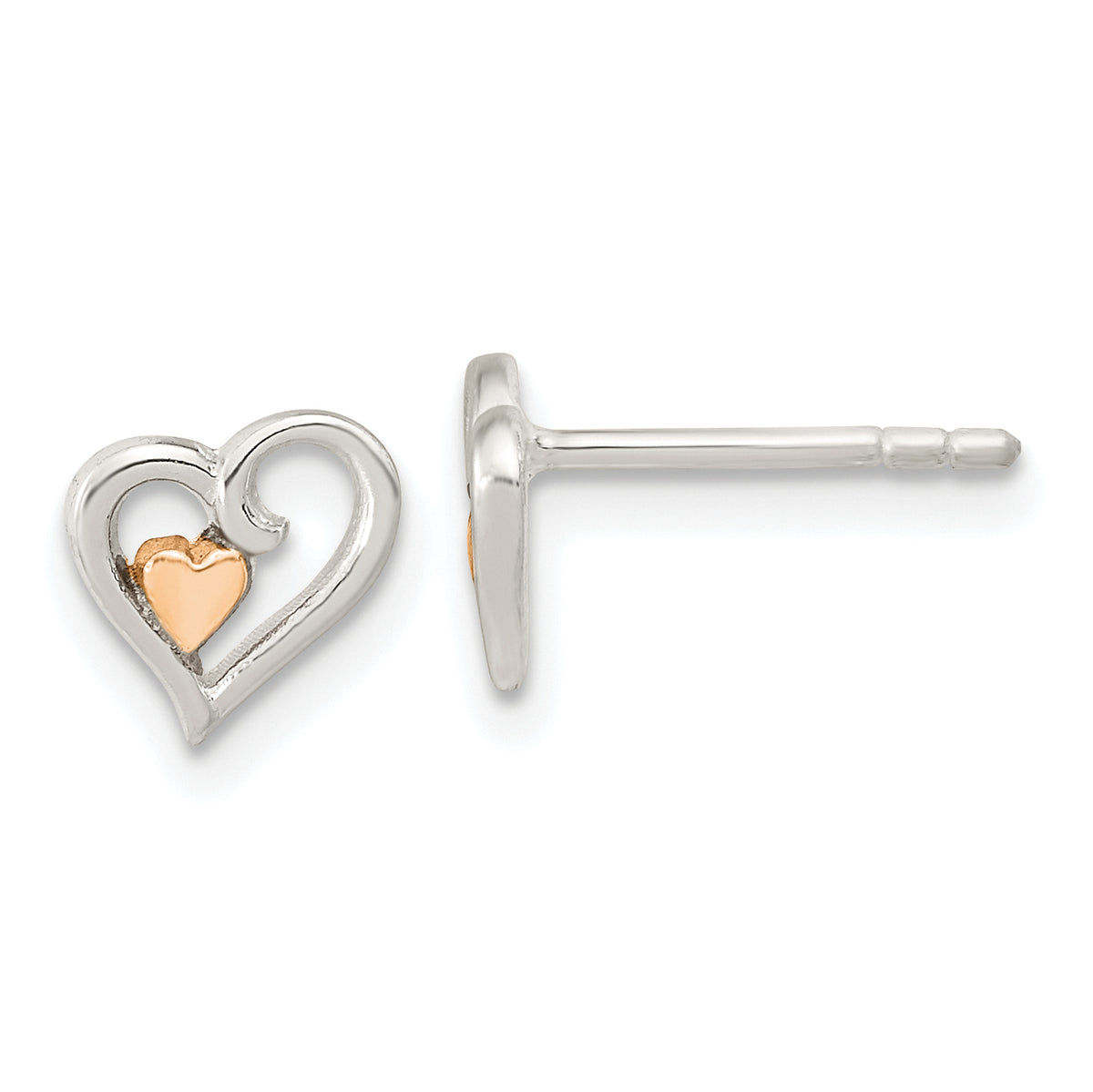 Sterling Silver & Rose-tone Open Heart Children's Post Earrings