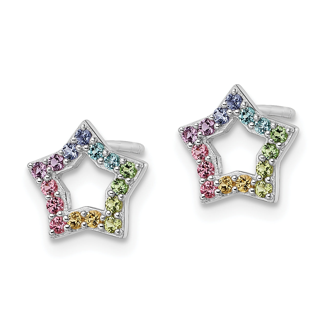 Sterling Silver Rhodium-plated Rainbow Crystal Star Post Earrings