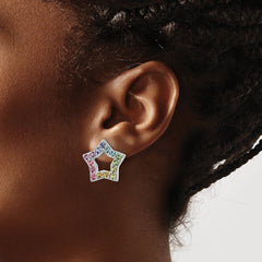 Sterling Silver Rhodium-plated Rainbow Crystal Star Post Earrings